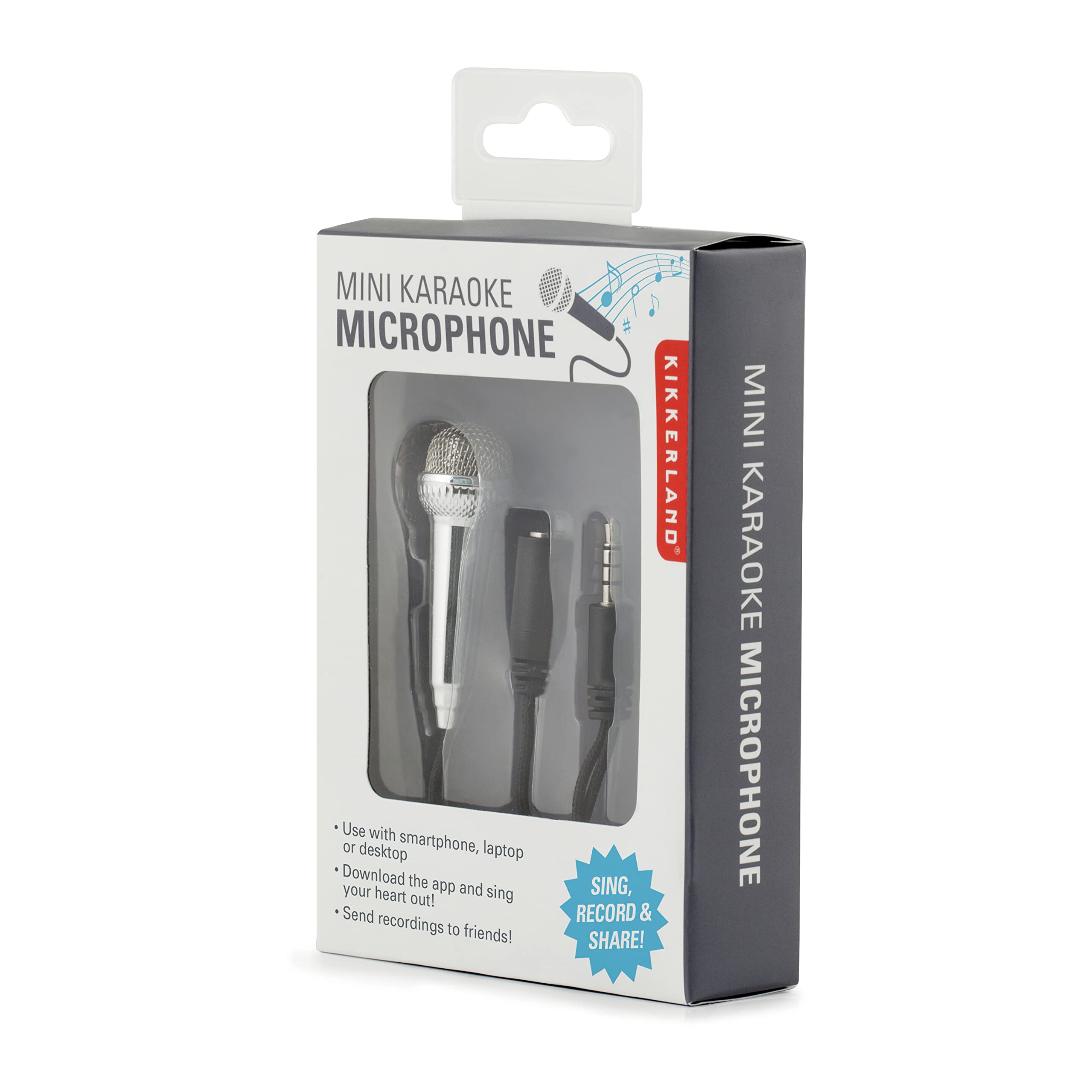 Kikkerland Karaoke Compact Portable Tiny Mini Microphone, Silver, for Voice Recording, Singing. Novelty Gift